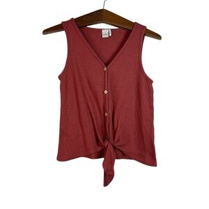 Paper Crane Waffle Knit Orange Front Tie Tank Top Size S Boho Festival